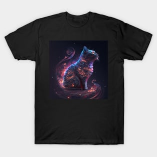 Galaxies, Nebulae and Stars in Cat Shape T-Shirt